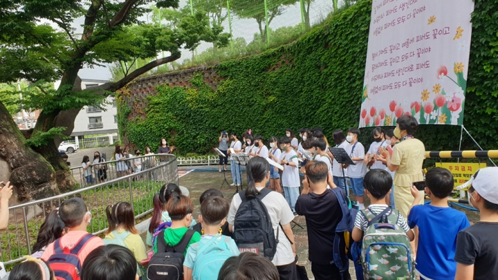 수원 수일초등학교, 상징수 느티나무 아래 우쿨렐레 길거리 공연.