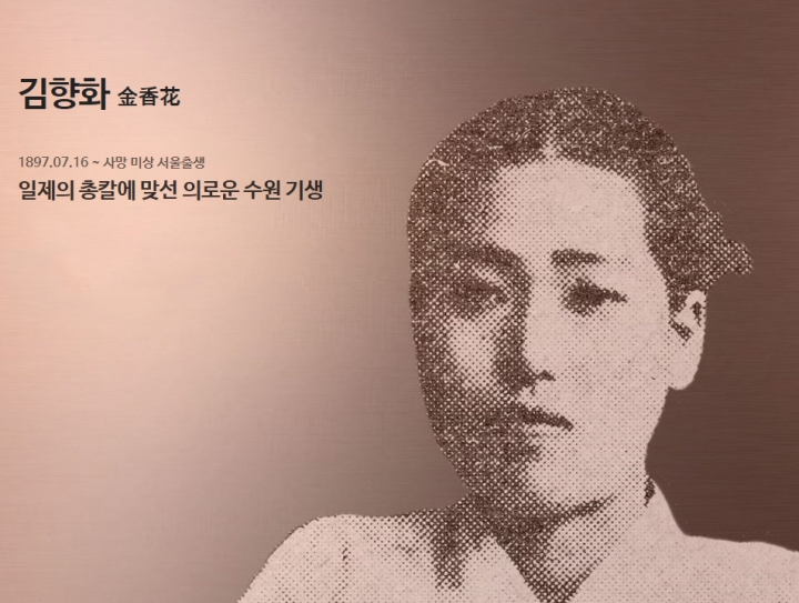 수원시 명예의 전당 홈페이지에 헌액된 김향화.